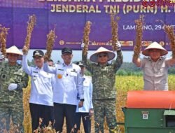 Panglima TNI Dampingi Menhan RI Tinjau Panen Kedelai Garuda Merah Putih di Lampung Utara
